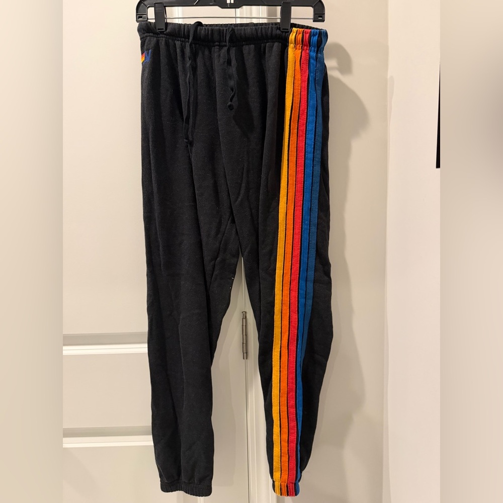 Aviator Nation Women's Sweatpants Black 5 Stripe Size Large